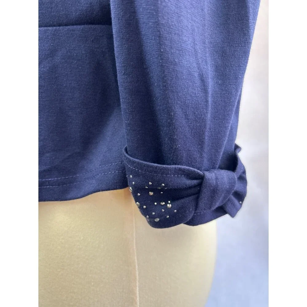 Eva Braun Puff Sleeve Cardigan Jacket Womens SM Navy Blue Rhinestone - Picture 6 of 10